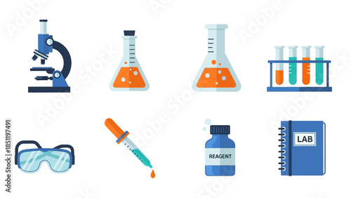 Colorful scientific equipment icons for modern research themes