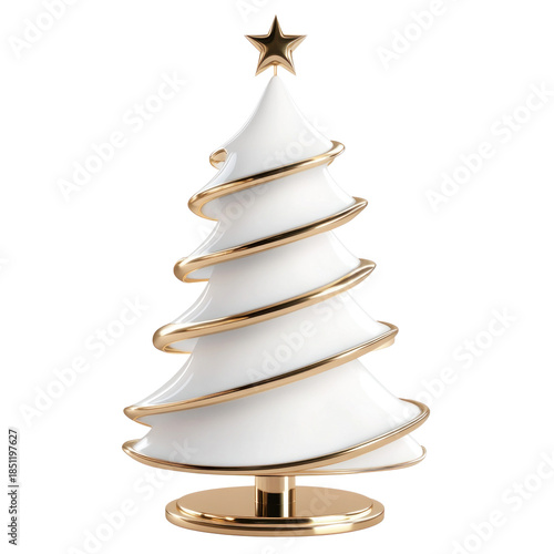 A white and gold Christmas tree with a star on top.