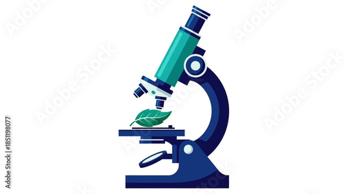 Colorful microscope examining leaf for scientific research with modern style