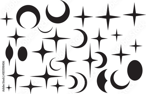 Collection of moon and star shapes in various forms