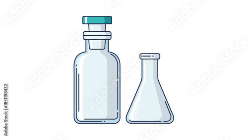 Laboratory glassware set featuring bottles and flasks in modern linear style