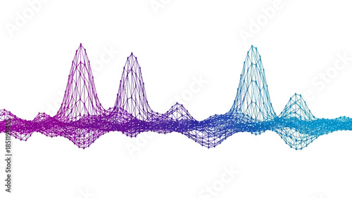 Colorful wireframe soundwave visualization with gradient peaks