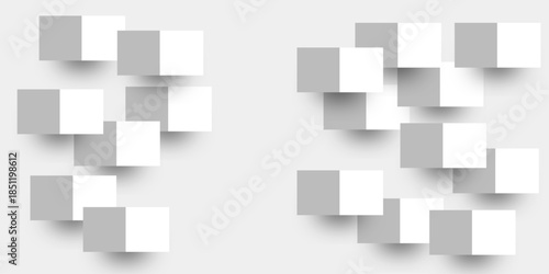 Abstract white 3D geometric shapes on white background. Professional Blank Paper or Cardboard Box Template. Innovative wall art design modern abstract gallery installation. 3d Modern abstract design.