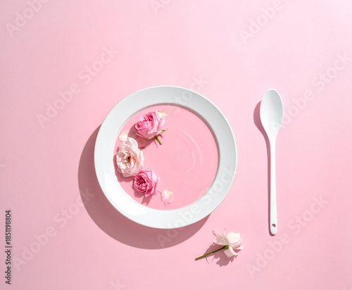 plate with cutlery and flowers