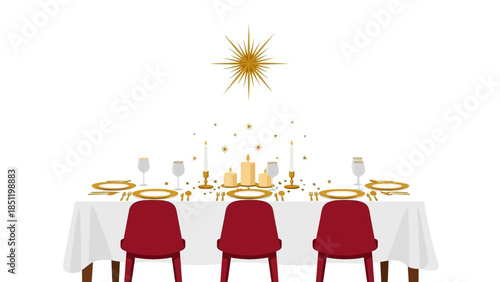 Elegant holiday dining table with candles and gold decor