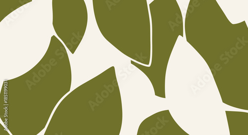 Abstract Organic Leaf Pattern in Olive Green and Cream.