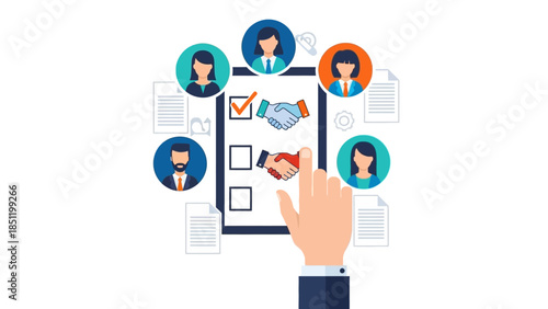 Business collaboration concept with digital interface and diverse professionals