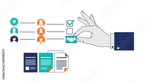 Business process management with hand selecting team members and documents