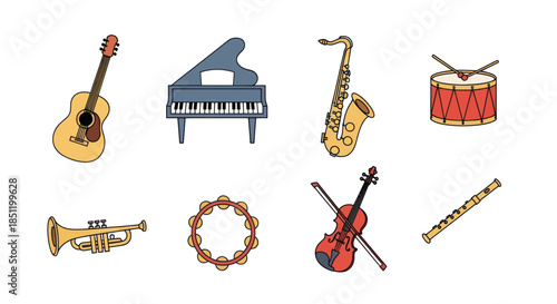 Collection of musical instruments vector illustrations isolated on white