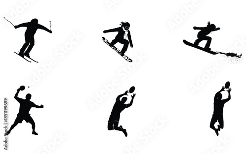 Silhouette graphics of people playing sports in various dynamic poses