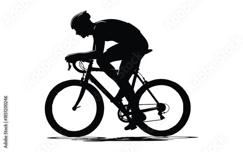 Cyclist riding a bike in profile view silhouette