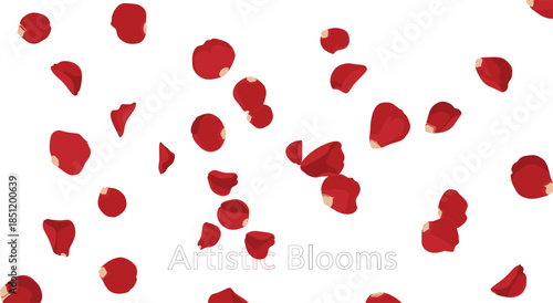 Elegant vector illustration of falling red flower petals on a white background for romantic wedding invitations beauty branding and floral spring designs.