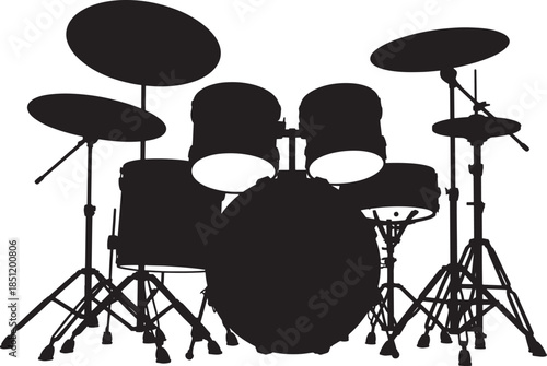 Drum set silhouette on transparent background
