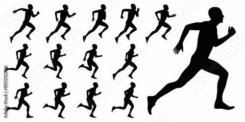 Silhouettes of runners in various poses depict the motion of human running