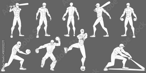 Baseball players in dynamic poses a sketched illustration of athletic movement