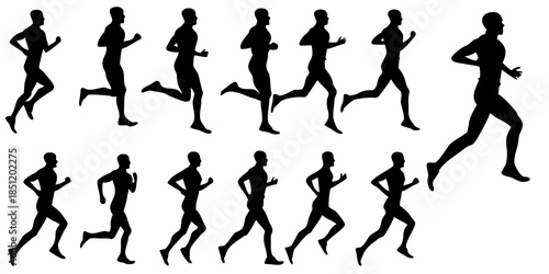 Silhouettes of people running showcasing different phases of a running stride