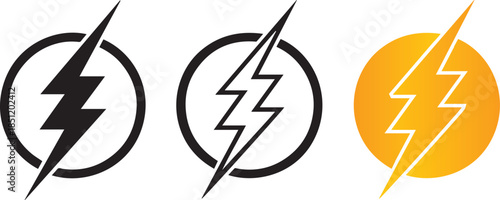 Lightning Bolt Icon Set – Electric Power Energy Symbol Vector