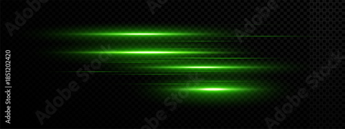Png line with speed effect green and light. Cartoon laser glow with neon and speed. Png line energy spark gradient lens futuristic flash anime frame bolt fast poster ray vector street funnel hero.