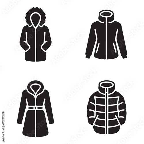 Winter hooded jacket warm outdoor clothing silhouette vector icon design