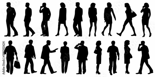 Silhouettes of diverse people walking and interacting in a public space