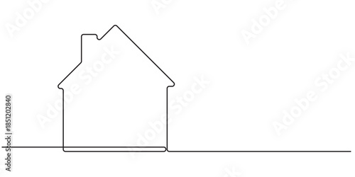 Continuous thin line home vector illustration, minimalist house icon. One line art cottage building, Continuous Thin Line Home Icon. Vector illustration for the web design, Continuous thin line home