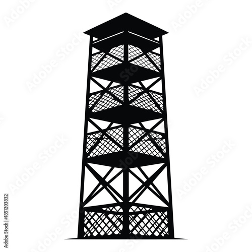 Silhouette of an observation tower isolated on white background, Vector
