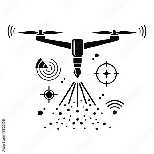 Drone spraying technology isolated on white background, Vector