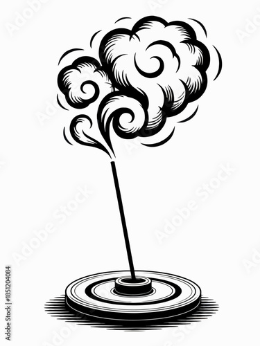 Incense Stick Burning with Swirling Smoke Illustration