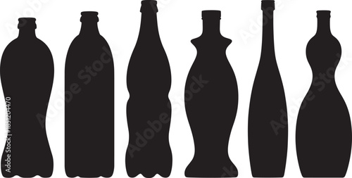 silhouettes of various glass bottles in a row