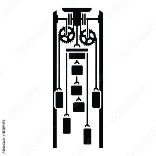 Vertical gear mechanism with weighted pulleys isolated on white background, Vector