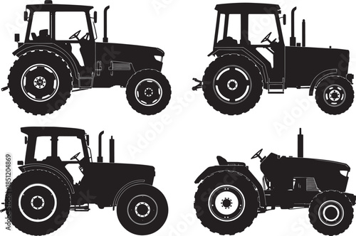 Tractor silhouettes in different angles and designs