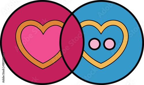 Intersecting hearts with eyes