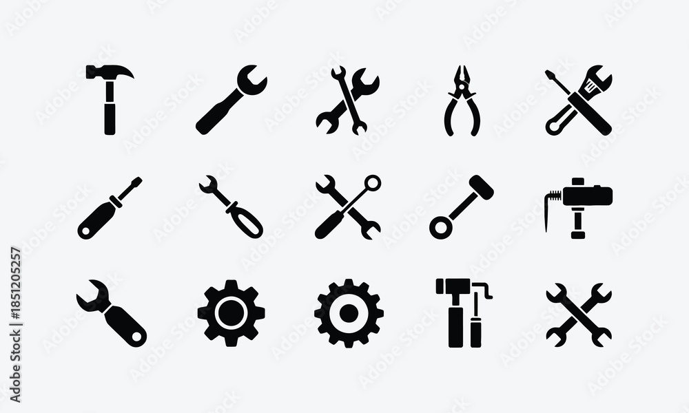 Obraz premium Vector set of tool icons and silhouettes for construction and repair