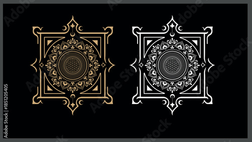 sacred geometry, flower of life Intricate geometric patterns on a black background
