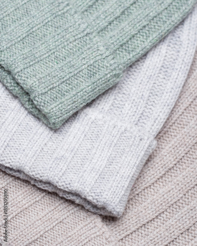 Colorful Wool Knit Beanie Hats Isolated on White Background