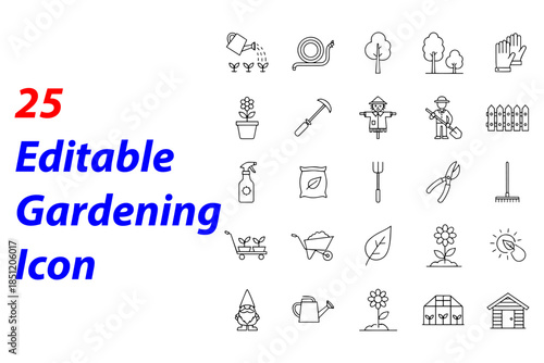 Gardening Icon,
Editable Gardening Icon Set – Non-Outlined Vector Lines