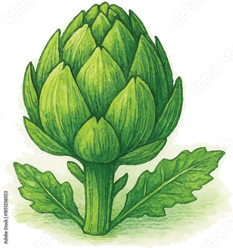 Artichoke Watercolor Illustration Whole
