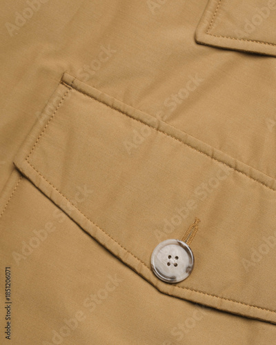 Mustard Parka Pocket Flap with Button Close-Up