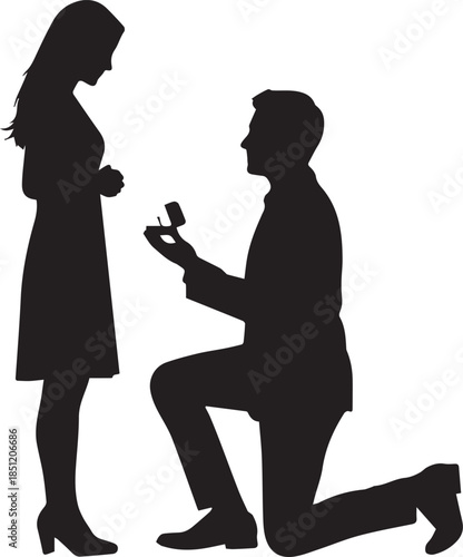 Man proposes to woman with engagement ring silhouette