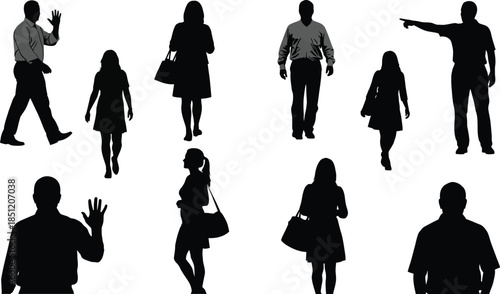 Group of diverse people silhouettes waving and talking on phone women, individual, shadow, male, graphic, 