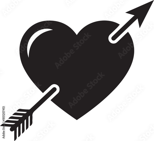 Black silhouette of a heart pierced by an arrow