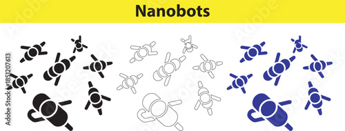 Illustrations of various nanobots in different colors and styles