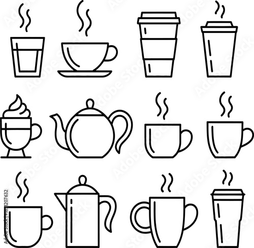 Wallpaper Mural Hot Drink Icon Set, Coffee and Tea Cups Line Icons Vector Collection Torontodigital.ca