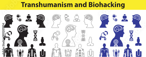 Transhumanism and Biohacking Concepts with Human Icons