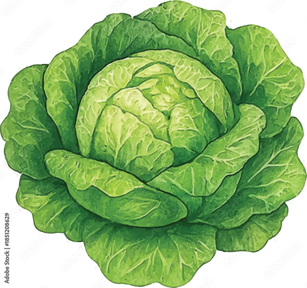 Fototapeta premium Lettuce Watercolor Illustration Head