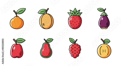 Colorful cartoon fruit assortment illustration with isolated white background