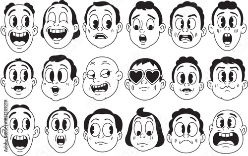 Cartoon faces with various emotional expressions