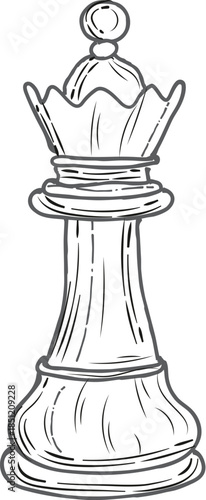 Intricate Chess Queen Detailed Line Art Illustration. 