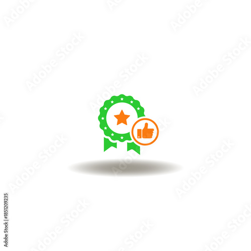 Vector illustration of award with star and thumb up gesture sign. Symbol of reward and recognition.