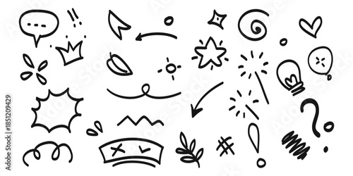 Collection of hand drawn cartoon emotions and symbols for digital design